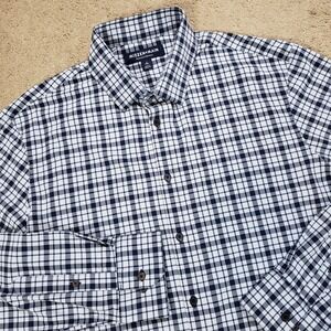 Mizzen + Main Shirt Men L Blue Plaid Monaco Trim Slim Performance 4-Way Stretch